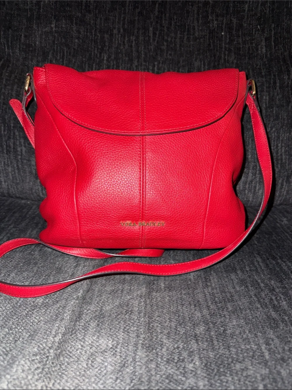 Vera Bradley Red Pebbled Leather Alexa Hobo Shoulder Bag with Emma Lining NWOT